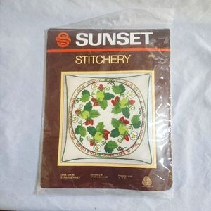 Sunset Stitchery Embroidery Pillow Kit - Dine Upon Strawberries